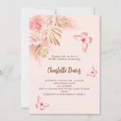 バタフライパンパスグラスピンクローズブライダルシャワー 招待状 (正面)