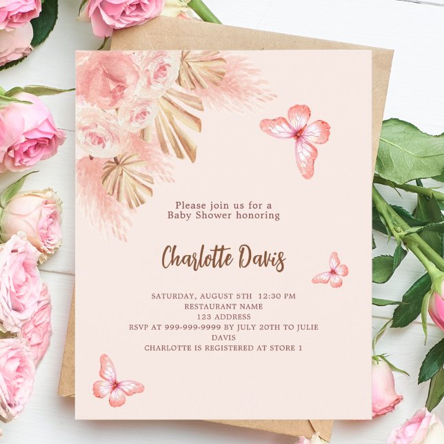 バタフライパンパスバジェットベビーシャワー招待 (クリエイターアップロード済み)