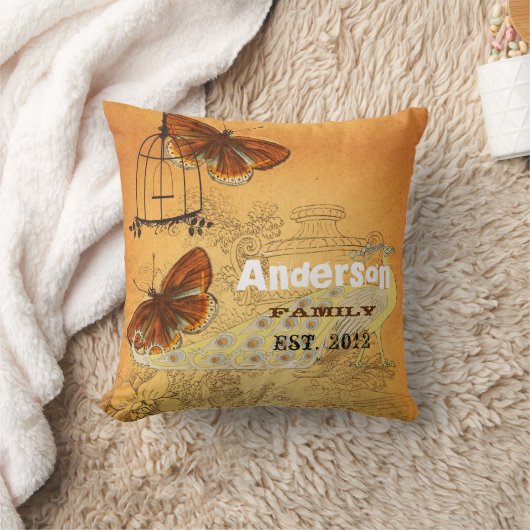 バタフライパーソナライズされたエフエマラン&バードケージ クッション (ブランケット)