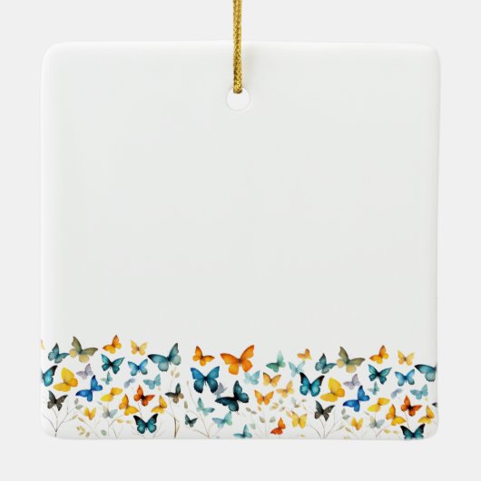 バタフライパーソナライズされたスクエアオーナメント セラミックオーナメント (裏面)