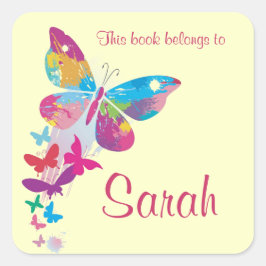 バタフライパーソナライズされた蔵書票シール スクエアシール