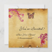 バタフライパーチメントエレガントウェディングパーティー金ゴールド 招待状 (裏面)