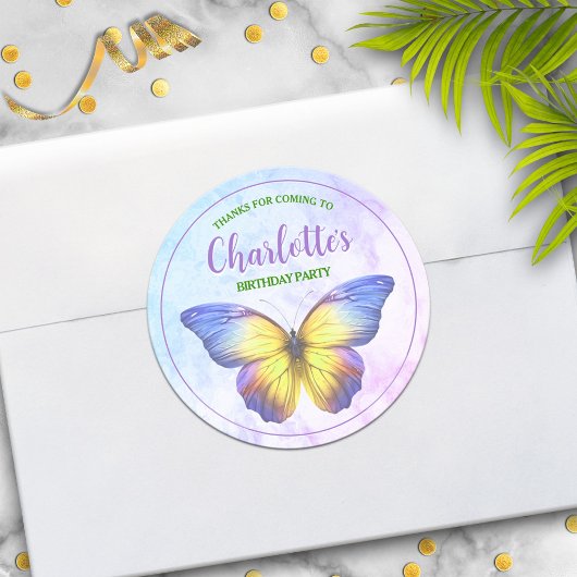 バタフライパーティー好意ありがとうシール ラウンドシール