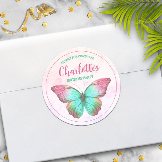 バタフライパーティー好意ありがとうシール ラウンドシール