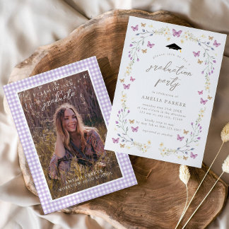 バタフライパープルクラス2025写真卒業 招待状