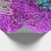 バタフライパープルティール（緑がかった色）ブルー金ゴールドカラフル ラッピングペーパー (角)