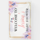 バタフライパープルピンクの女の子ベビーシャワー背景 横断幕 (縦)