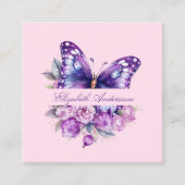 バタフライパープルピンク花QRコードSNS スクエア名刺 (正面)