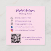 バタフライパープルピンク花QRコードSNS スクエア名刺 (裏面)