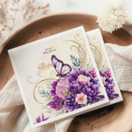 バタフライパープルフローラピンクガールウェイベビーシャワー スタンダードカクテルナプキン