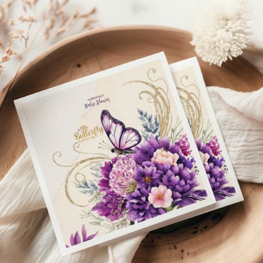 バタフライパープルフローラピンクガールウェイベビーシャワー スタンダードカクテルナプキン