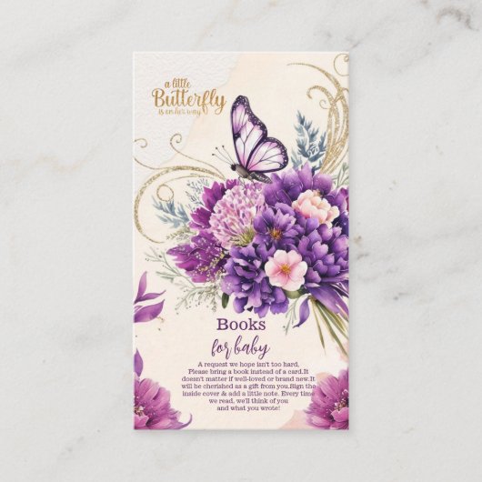 バタフライパープルフローラピンクガールブックスベビー エンクロージャーカード (正面)