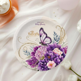 バタフライパープルフローラピンクガールベビーシャワー ペーパープレート