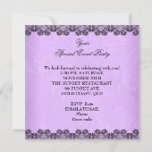 バタフライパープルブラックレースフラワーダマスクパーティー 招待状 (裏面)