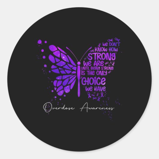 バタフライパープルリボンオーバードーズ認識度 ラウンドシール (正面)