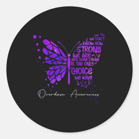 バタフライパープルリボンオーバードーズ認識度 ラウンドシール (正面)