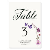 バタフライパープルワイルドベビーシャワーテーブル番号 テーブルナンバー (裏面)