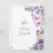 バタフライパープル薄紫キンセアニェラ誕生日クラウン 招待状 (裏面)
