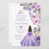 バタフライパープル薄紫キンセアニェラ誕生日クラウン 招待状 (正面/裏面)