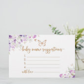 バタフライパープル金ゴールドベビー名候補カード 便箋 (スタンド正面)