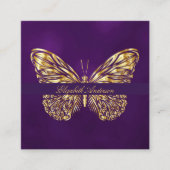バタフライパープル金ゴールドQRコードスクエレガントリプト スクエア名刺 (正面)