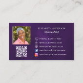 バタフライパープル金ゴールドQRコード写真 名刺 (裏面)