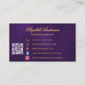 バタフライパープル金ゴールドQRコードSNS 名刺 (裏面)