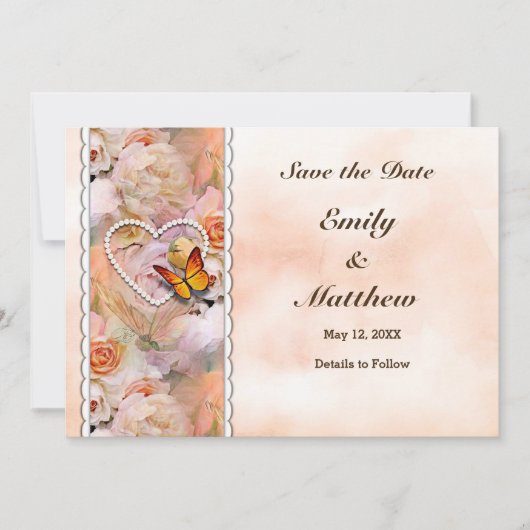 バタフライパールハートフローラセレニティバラ セーブザデート (正面)