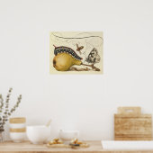 バタフライビー果実昆虫イラストレーション ポスター (キッチン)