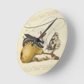 バタフライビー果実昆虫イラストレーション ラウンド壁時計 (傾斜)