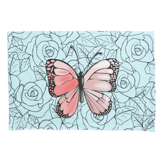 バタフライピローケースバラ-カスタムカラー 枕カバー (正面)