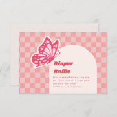 バタフライピンクおむつラッフルベビーシャワー エンクロージャーカード (正面/裏面)