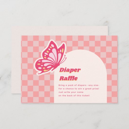 バタフライピンクおむつラッフルベビーシャワー エンクロージャーカード (正面/裏面)