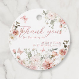 バタフライピンクのフローラ赤ちゃんシャワー フェイバータグ