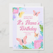バタフライピンクガールズバースデーパーティー 招待状 (正面)