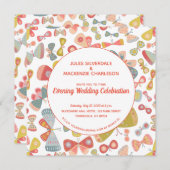 バタフライピンクグリーン夕べ結婚ズ 招待状 (正面/裏面)