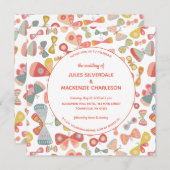 バタフライピンクグリーン結婚ズ 招待状 (正面/裏面)