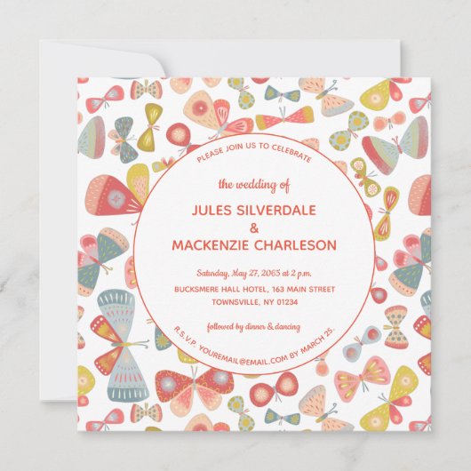 バタフライピンクグリーン結婚ズ 招待状 (正面)