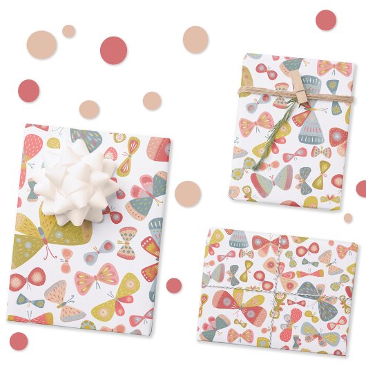 バタフライピンクグリーン ラッピングペーパーシート