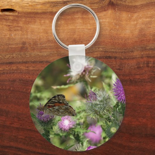 バタフライピンクソーンフォトキーリング キーホルダー (正面)