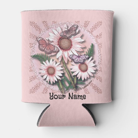 バタフライピンクデイジークーラーボックス 缶クーラー (正面)