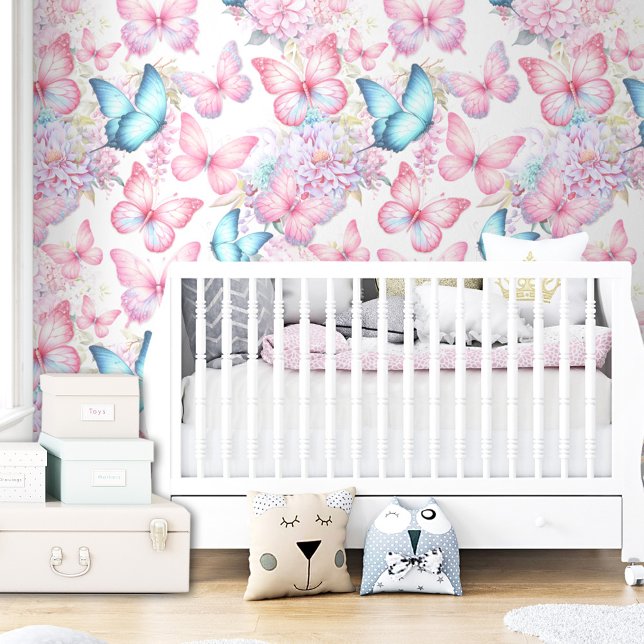 バタフライピンクパープルガールキッズカラフル 壁紙 (Butterfly Pink Purple Girl Kids Colorful Wallpaper)