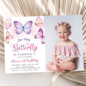 バタフライピンクパープルガールズ誕生日写真 招待状