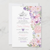 バタフライピンクパープルキンセアニェラ誕生日 招待状 (正面)