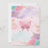 バタフライピンクパープルティール(緑がかった色)レインボーベビーシャワー 招待状 (裏面)