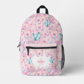 バタフライピンクパープルパステルフローラ名少女 プリントバックパック (正面)