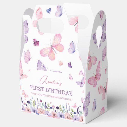 バタフライピンクパープルフローラガーデンガール誕生日 フェイバーボックス (オープン)
