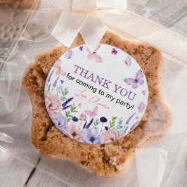 バタフライピンクパープルフローラガーデンガール誕生日 ラウンドシール