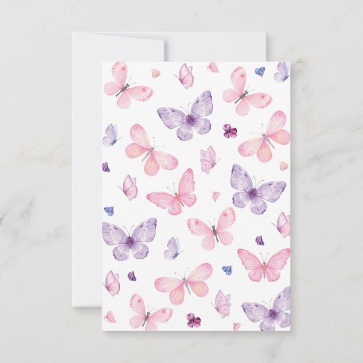 バタフライピンクパープルフローラガーデンガール誕生日 招待状 (裏面)