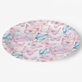 バタフライピンクパープルブルーサマーパーティー ペーパープレート (アングル)